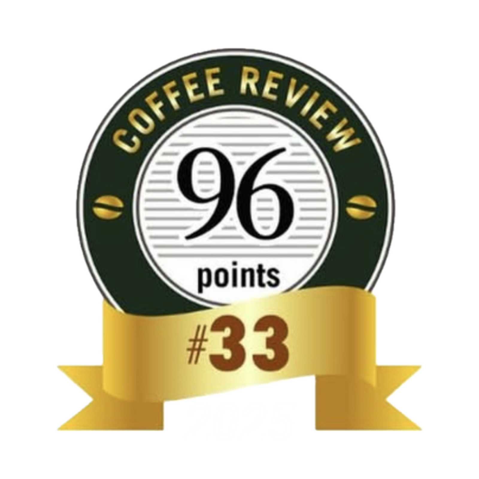 Coffee review 2025 badge with 96 points, #33 on a white background