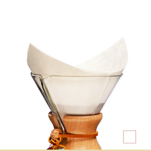 Chemex paper filter, folded and placed into a Chemex brewer.