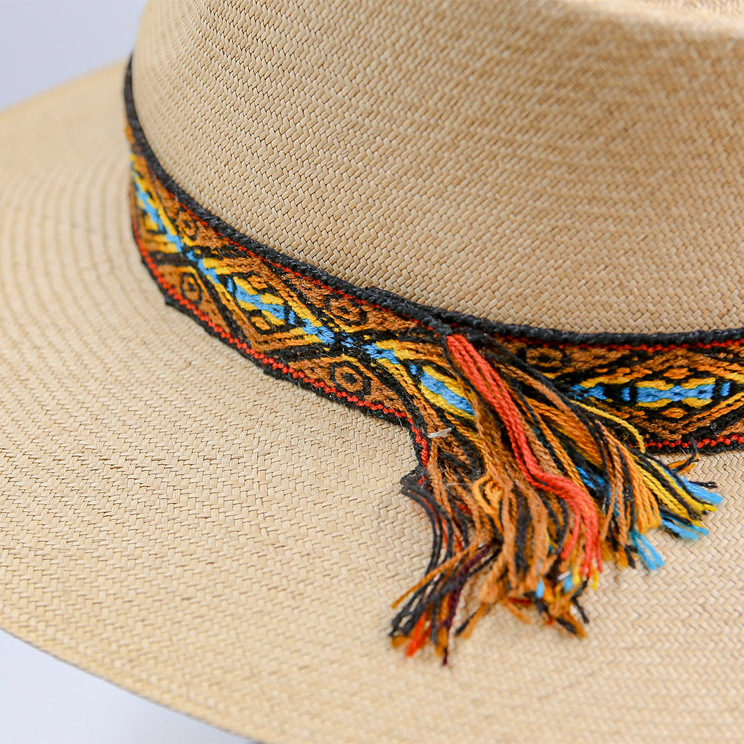 straw, moqui pattern ribbon