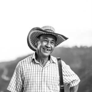 Coffee farmer Ciro Lugo standing over a coffee farm in Colombia.