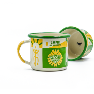 Specialty Coffee Roasters Camp Mug designed by Zaine Vaun depicting Quetzalcoatl.