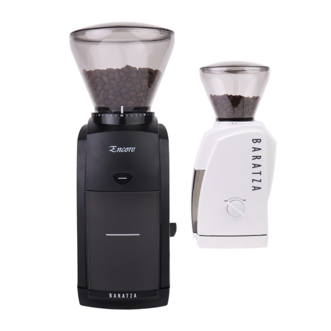 The Baratza Encore coffee grinder with a white finish.