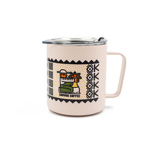 Specialty Coffee Roasters Camp Mug designed by Zaine Vaun depicting a coffee farmer.